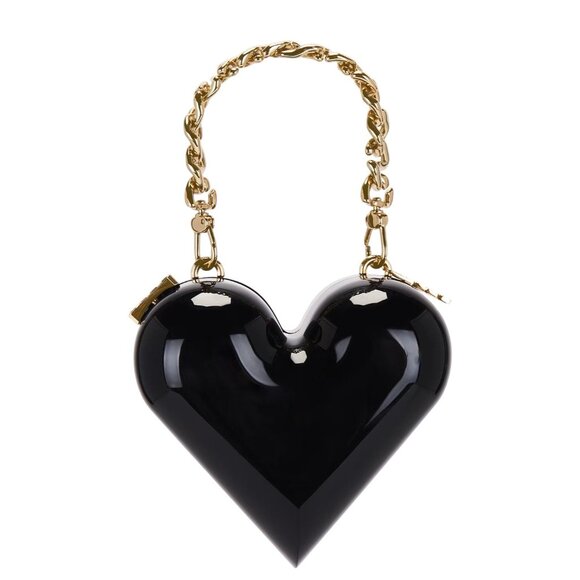 GCDS Heart Bag in Black New with Box Womens Gold Chain Mini Purse - Picture 1 of 14